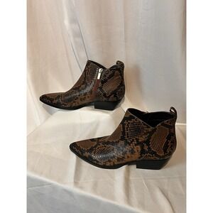 Marc Fisher |‎ Brown Snake Snakeskin Bootie Size 8M Boots Side Zip Leather Point